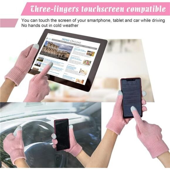 Winter Hat Scarf Touch Screen Gloves Set 3 Pcs Warm Knit Fleece Lined Beanie NEW - Picture 5 of 5